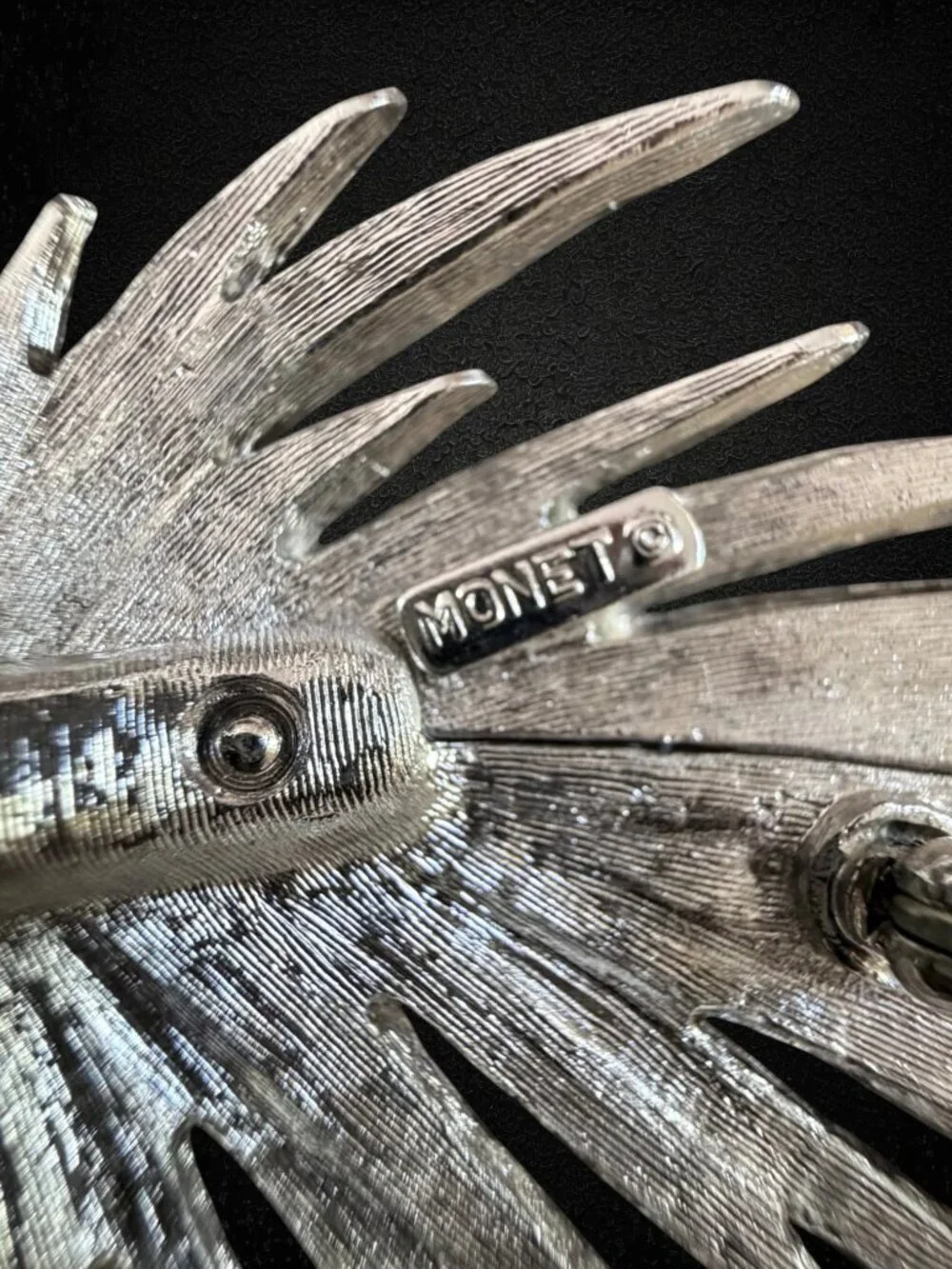 Vintage Monet Silver Tone Palm Leaf Brooch Pin Statement Textured Botanical Bold